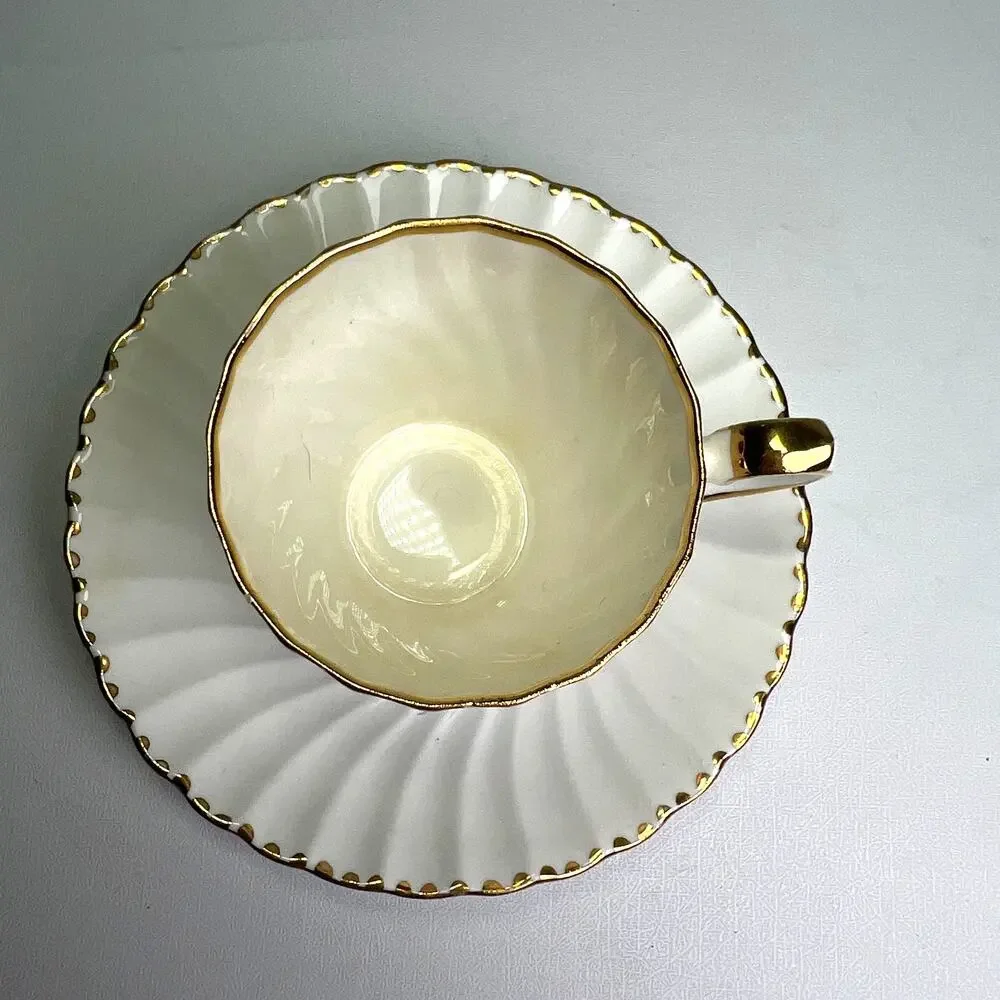 Vintage Gladstone Bone China Espresso Cup & Saucer Old Grecian Flute Gold Trim